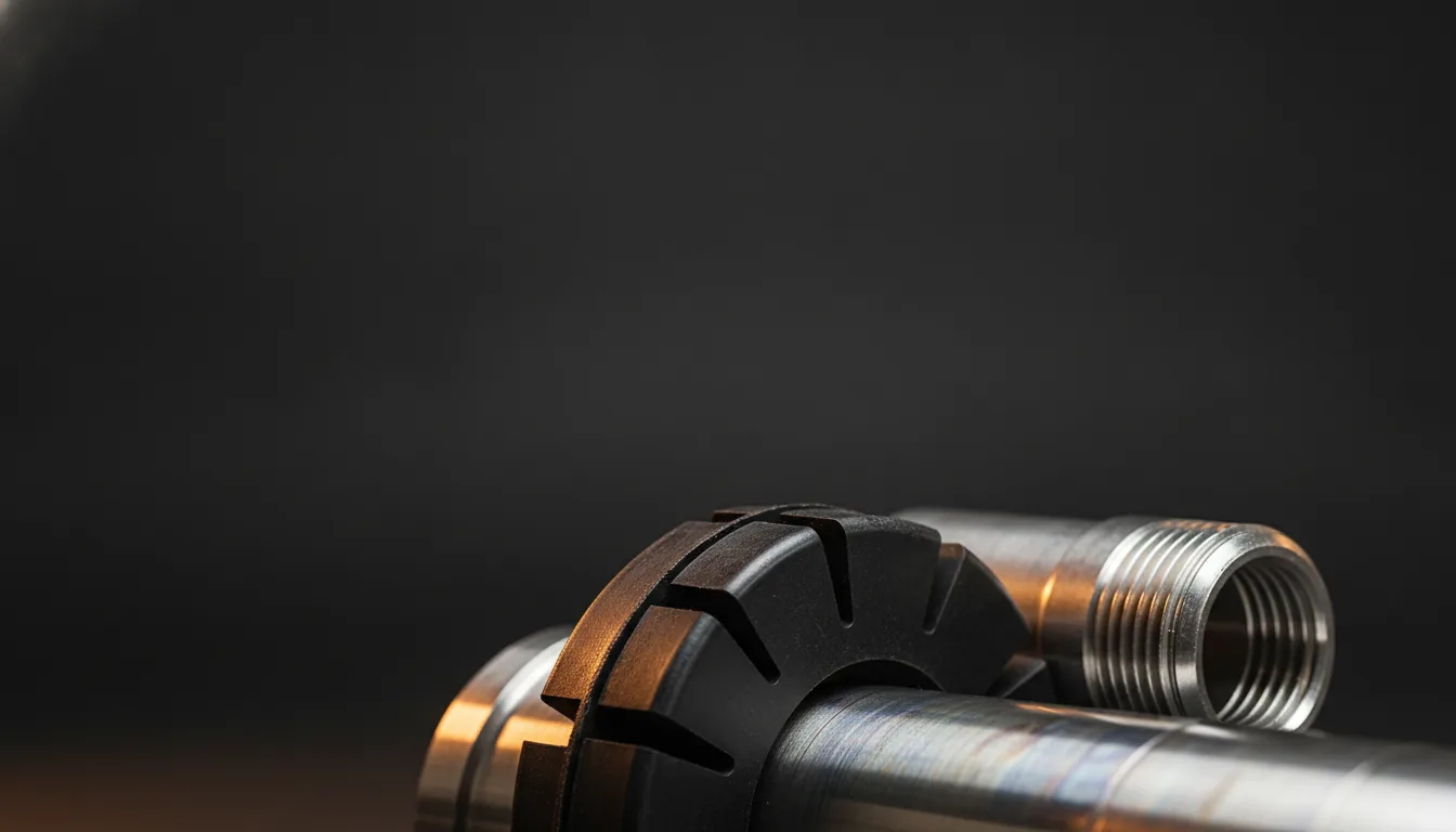 Downhole completion tools on a workshop rack: packers, bridge plugs, a liner hanger and float equipment